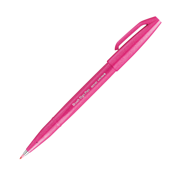 81% Recycled Plastic 3 x Pentel Arts Brush Sign Pen SES15C Black/Pink/Purple