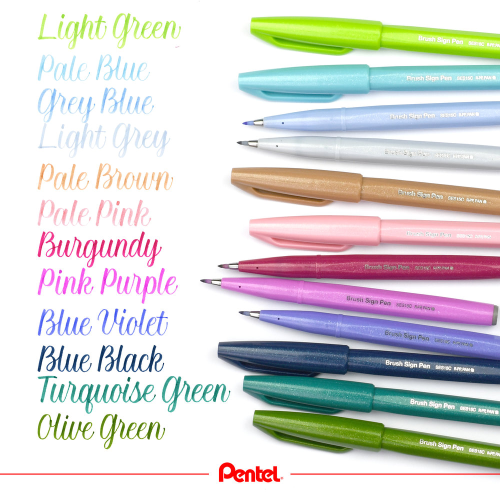 Pentel Fude Touch Brush Sign Pen - Original Colors - 12 Color